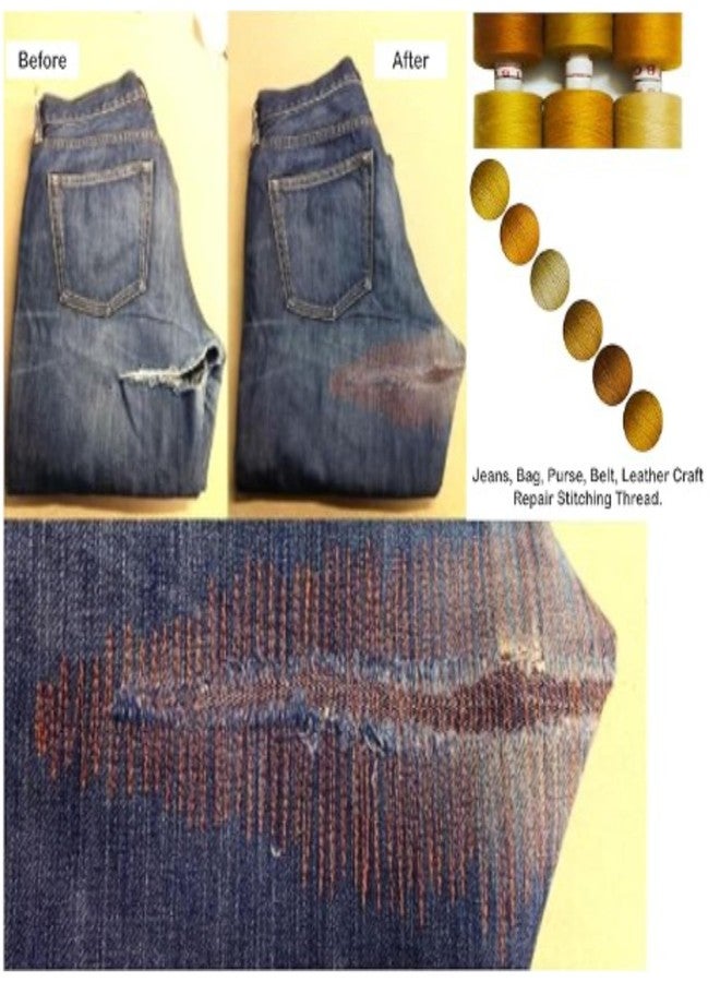 Domick Jeans Repair Thread for Sewing Leather, Jeans, Upholstery, Bag, Purse, etc. Heavy-Duty high tensile, 3 ply 400 MTR Each Roll (Combo Pack 6 Pcs) - Image 3